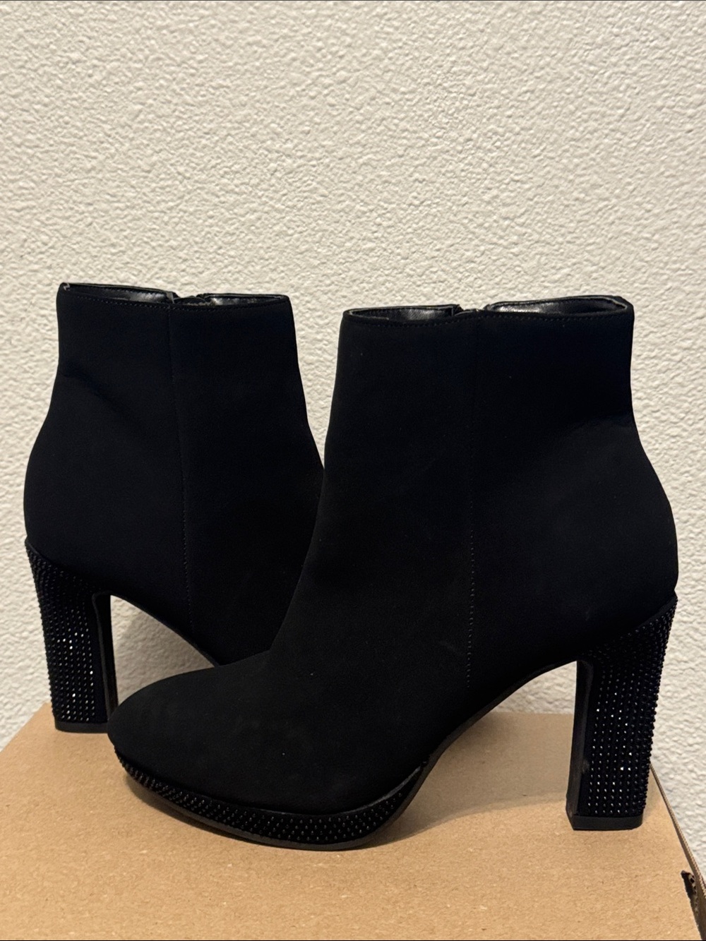 ANDIAMO Adalton Black Zip Rhinestone Heel Ankle Boots